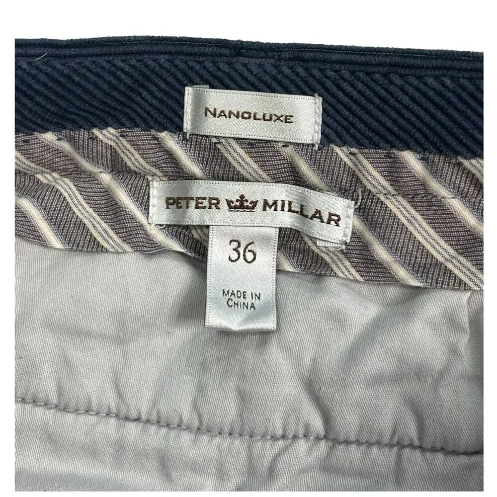 Peter Millar Nanoluxe Pants Mens 36 Blue Corduroy Flat Front Casual Preppy